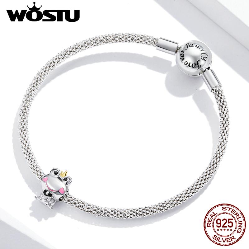 WOSTU Нежная подвеска-лягушка для оригинального браслета, настоящее серебро 925 пробы, милое животное, сделай сам, женские ювелирные изделия