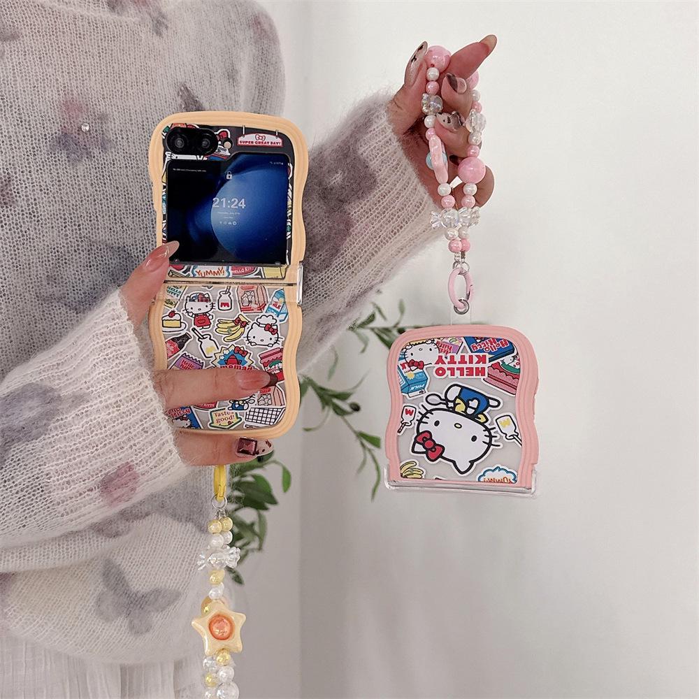 Мягкий защитный чехол из поликарбоната Hello Kitty с ремешком для серии Samsung Galaxy Z Flip