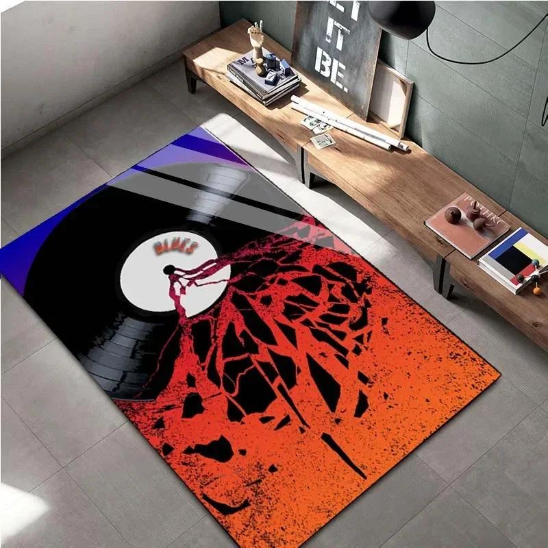 Retro Turntable Record Pattern Area Rug - Soft Fluffy Non-Slip Carpet for Living Room Bedroom - Music Lover Gift Floor Mat