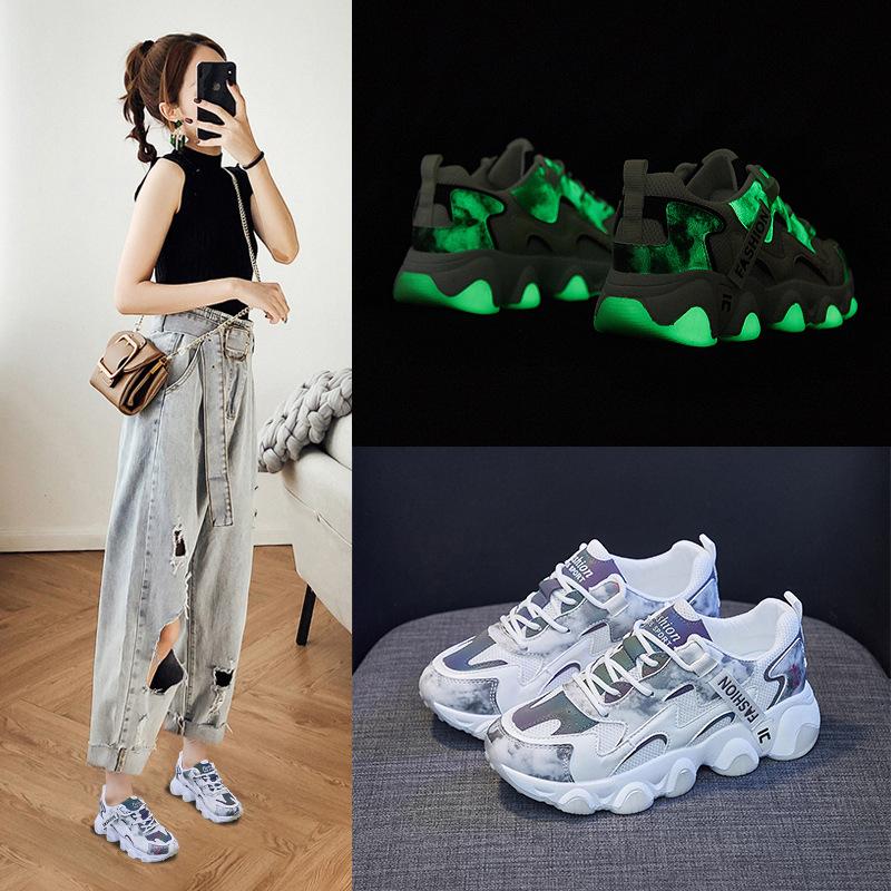 Новые модные светящиеся кроссовки женские спортивные туфли на толстой подошве удобные ночные кроссовки