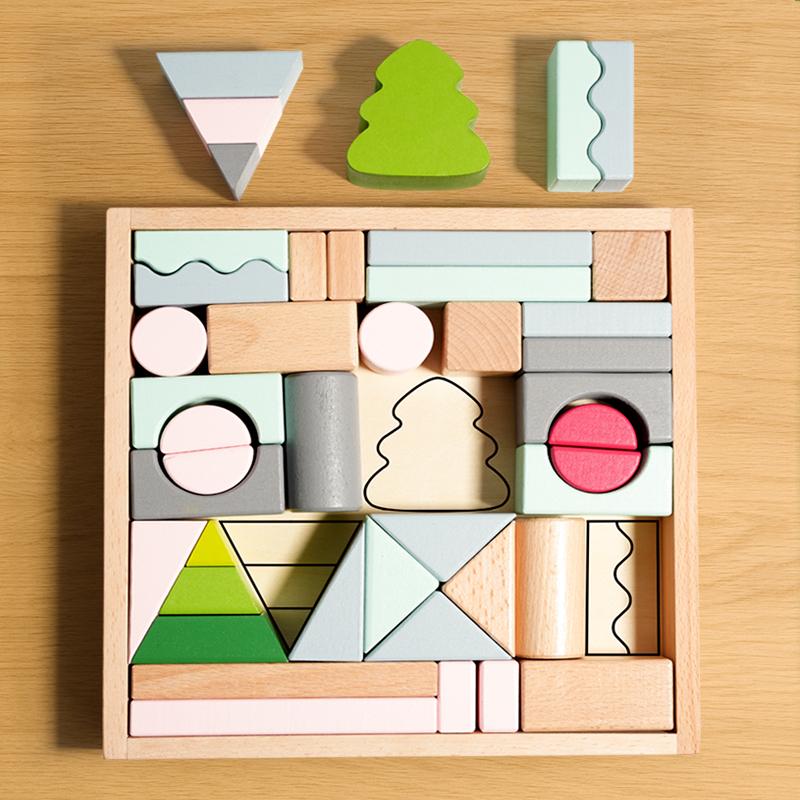 Деревянные строительные блоки для детей, stacking block, 43 шт., развивающая игрушка для малышей, дошкольная, для детей
