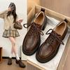 Туфли на высоком каблуке с глубоким вырезом, платформа, весенне-осенние одинарные туфли, женские ретро, круглый носок, толстый каблук, новинка 2025, на шнуровке, в британском стиле, из маленькой кожи