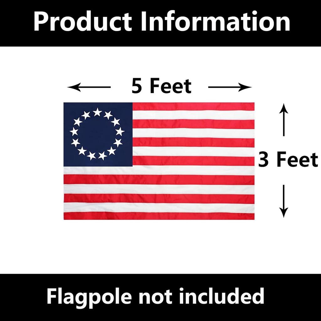 Embroidered Betsy Ross American US Flag 3x5 Outdoor-Made In USA 13 Star Colonies Flag Heavy Duty Durable Nylon US 13 Stars Flag Oxford Cloth Double