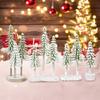Mini Christmas Tree Artificial Bottle Brush Tree with Wooden Base Small Snow Frost Flocked Pine Tree for Winter Tabletop Home Decor