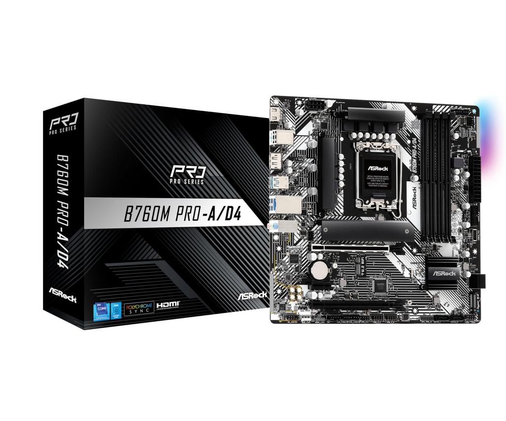 ASRock Motherboard B760M Compatible with Intel 12th and 13th Generation CPU B760 Chipset DDR4 Micro ATX Motherboard Authorized Distributor Pro-A/D4