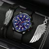 3pcs/set Fashion Men's Luxury Business Stainless Steel Mesh Band Quartz Wrist Watch & Bracelet Neckalce Set