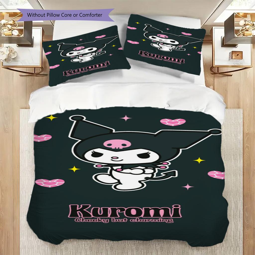 Kuromi Appears Cute Set Threepiece Set 1 Duvet Cover 2 Pillowcase Without Core Soft And Comfortable Duvet Cover And Pillowcase