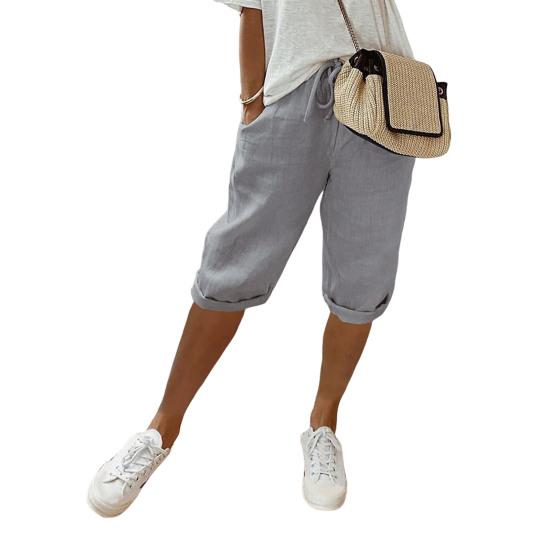 Женские брюки, свободные, с эластичной резинкой на талии, повседневные, однотонные, с карманами, длиной до колена, для повседневной носки, для спорта и пляжа