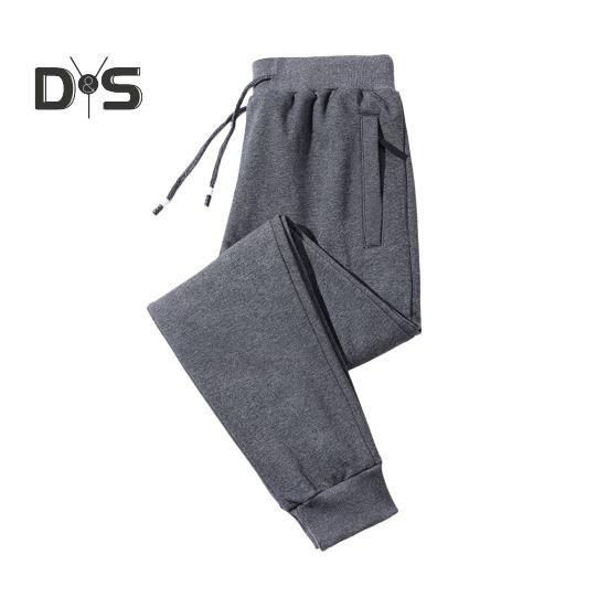 Winter Men Pants Thick Plush Drawstring Elastic Waist Heat Retention Zipper Pockets Plus Size Ankle-banded Solid Color Warm Sport Travel Work Trousers