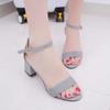 Women's Shoes 5.5CM High Heel 2024 Summer Suede Black Student Shoes Sandals In Rome with High Heel Thick with a Buckle