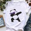 Cute Panda Printed T Shirts Women Fashion Graphic Tees Korean Style O-Neck Women Tops Streetwear Funny Casual Female Tshirt