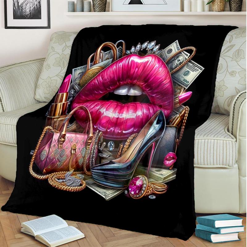 1PC lip Elements printed blanket, all season lightweight home office outdoor nap multifunctional blanket A13