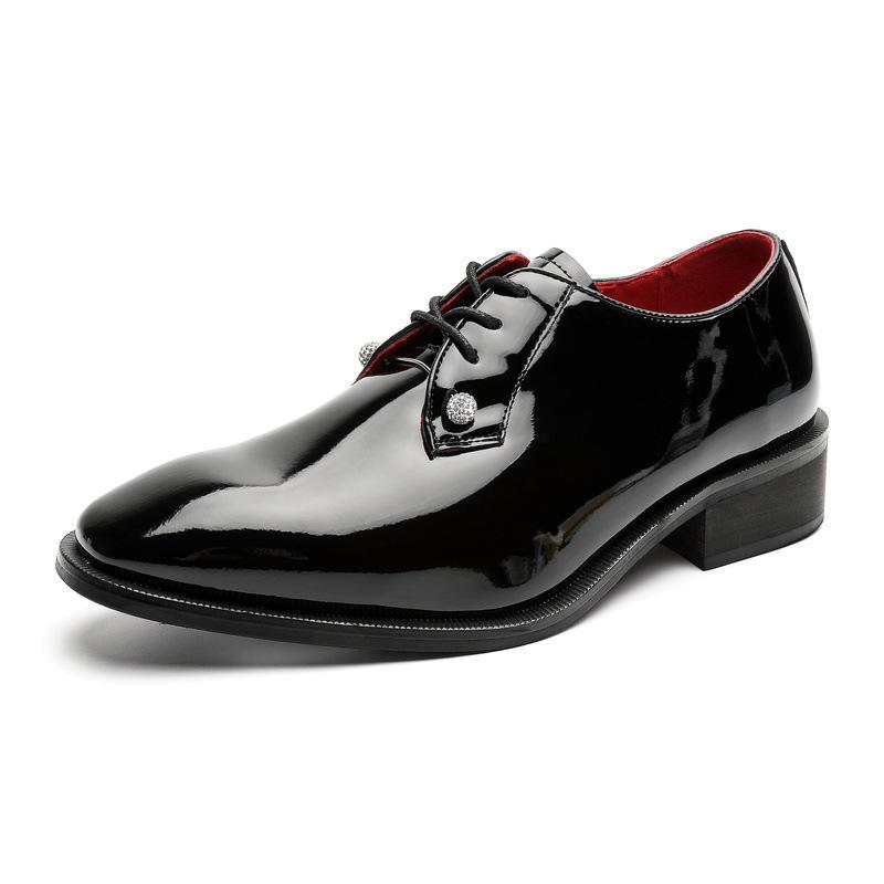Men's Glossy Red Bottom Leather Shoes, British Style, Pointed Toe - Perfect for Business, Formal, Casual, or Wedding Attire (Model 2607)