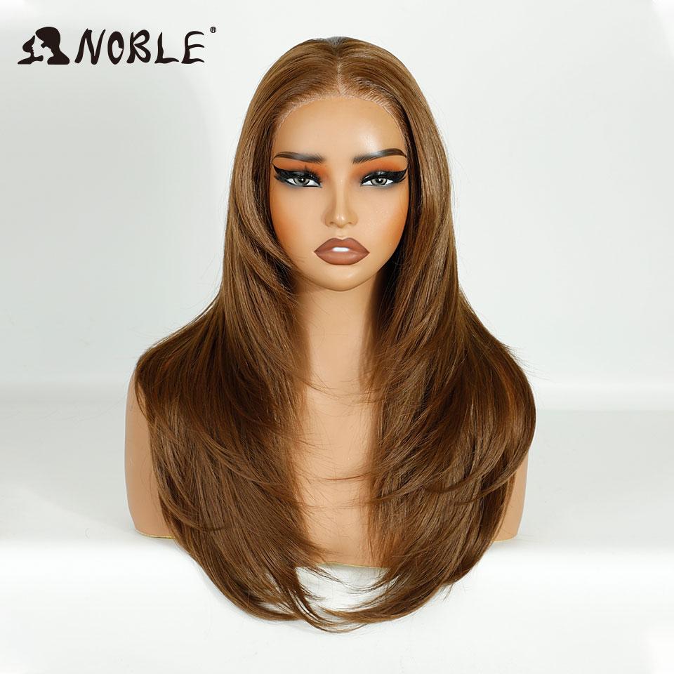 Noble Synthetic Lace Front Wigs For Women 13x3 Straight Lace Wig Pre Plucked Layered Wig Ombre Blonde Brown White Cosplay Wig