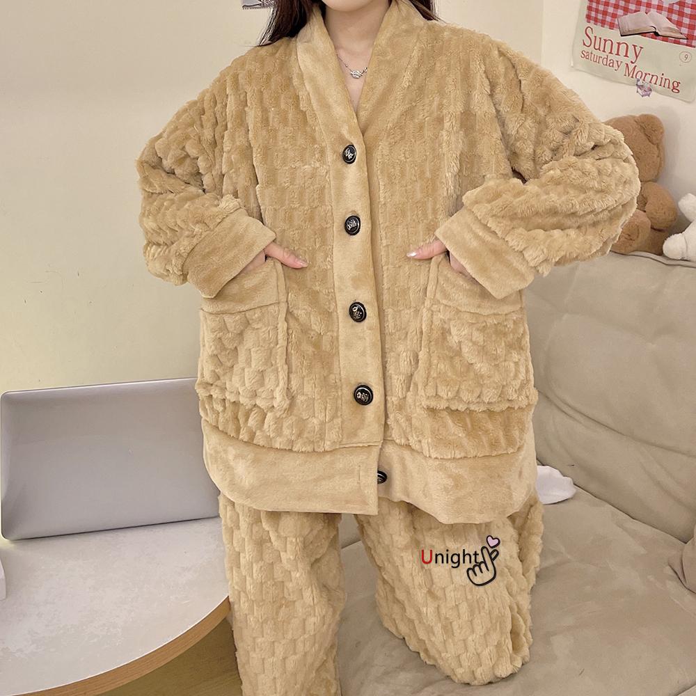 Plus Size Pajama Set Warm Flannel Lounge Clothes Women's Winter Pajamas Velvet Pajamas Sweatshirt Lounge Clothes Pajamas