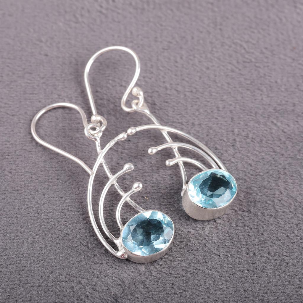 Ювелирные изделия с драгоценными камнями из голубого топаза, серьги ручной работы из стерлингового серебра 925 пробы, очаровательные серебряные серьги с топазом для подарков бабушке