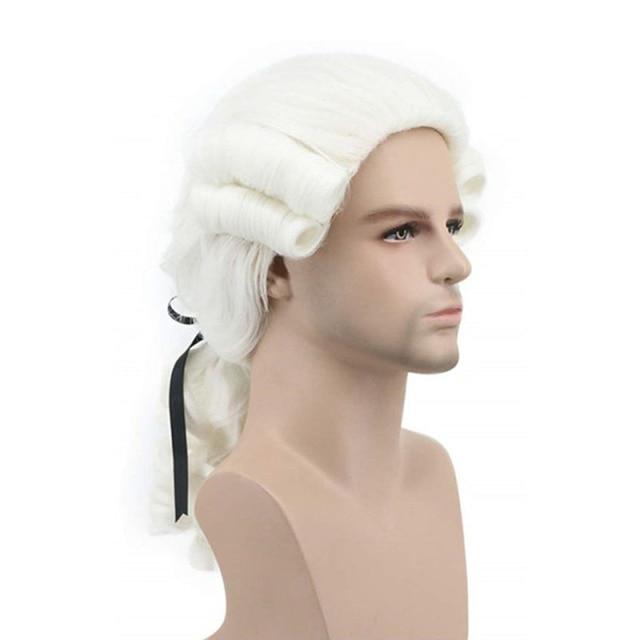 Grey White Black Lawyer Judge Baroque Curly Male Costume Wigs Deluxe Historical Long Synthetic Cosplay Wig for Halloween