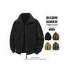 Mens Cotton Fleece-Lined Work Jacket With Collar Multi-Pocket Warm Windproof Outerwear Fall Winter