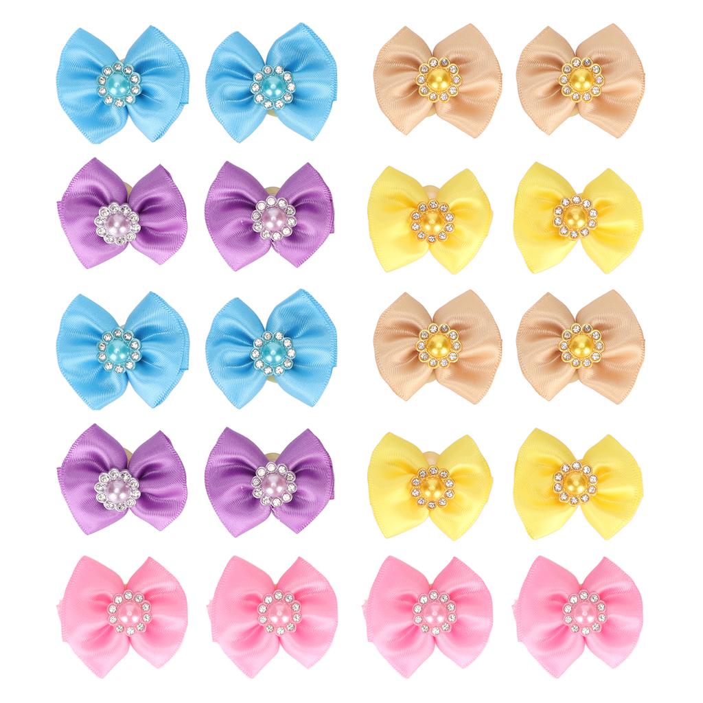 20pcs Pet Hair Bows Cute Mixed Colors Small Dog Topknots with Rubber Band for Puppy Cats Rabbits