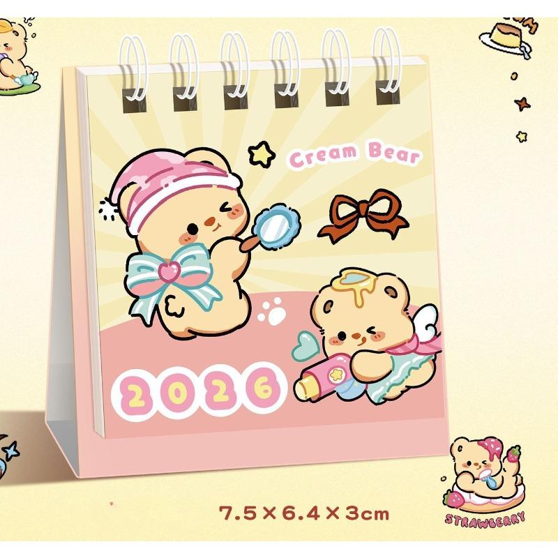 Kawaii Mini Small Desk Calendar July 2024 To December 2025 Pocket Portable Carton Calendar Punch Plan Officce Desktop Decoration