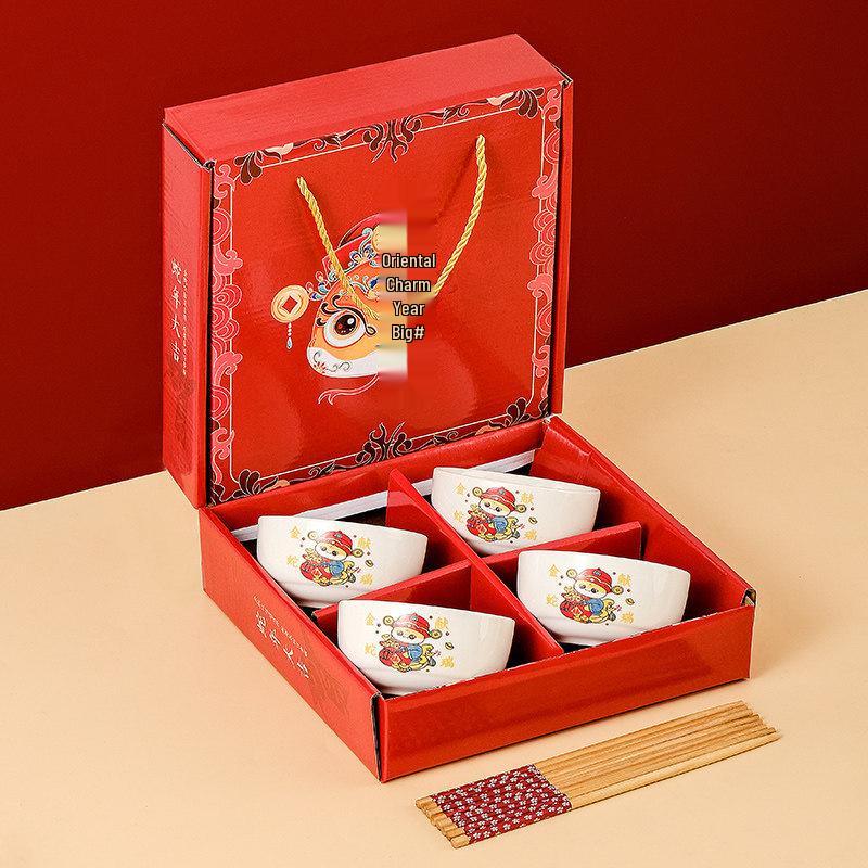 Japanese Ceramic Wedding Gift Set: Bowl & Chopstick with Gift Box - Perfect for Lucky Draws and Employee Gifts
