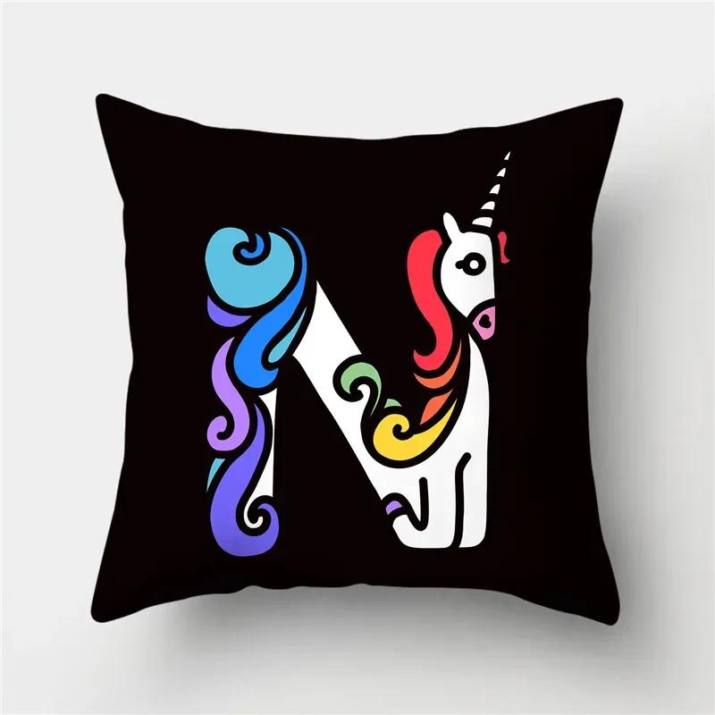 Буквы Единорог Наволочка Полиэстер Принт Наволочка Диван Декор Подушка Дом