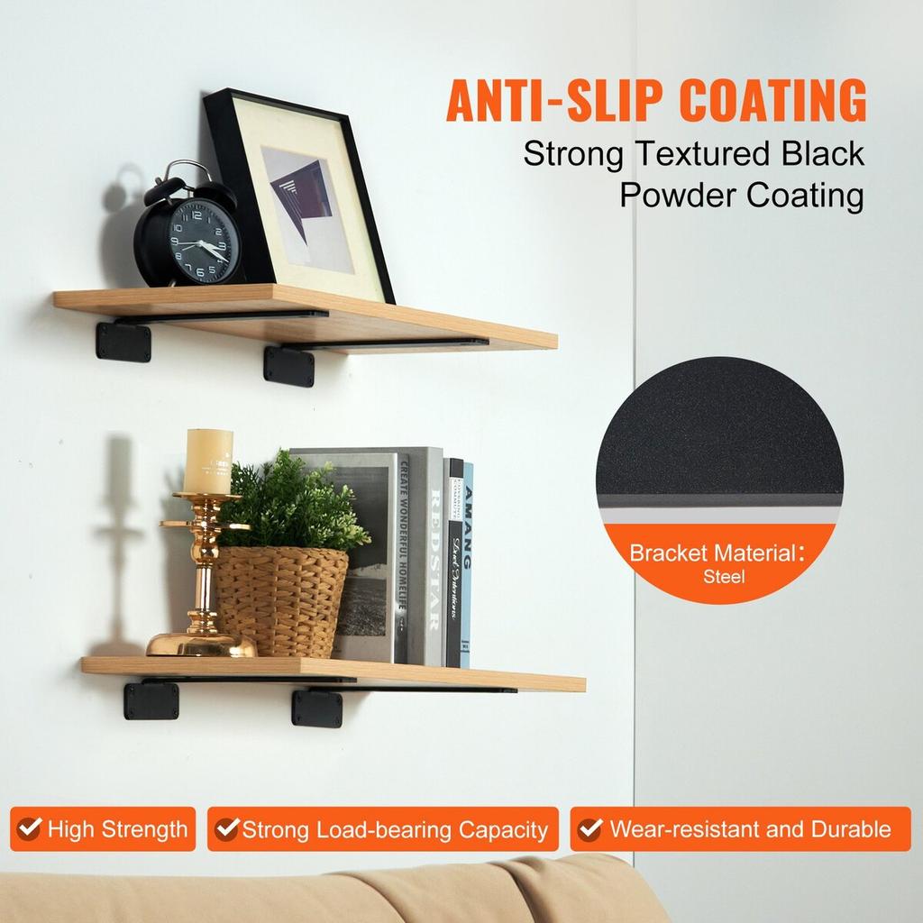 Shelf Bracket, 8”L x 4”W x 1.6”H 6 Pcs, Heavy Duty Floating Shelf Brackets, Brackets for Shelves, 5mm Thick Matte Black L Shelf Bracket,Steel Shelving