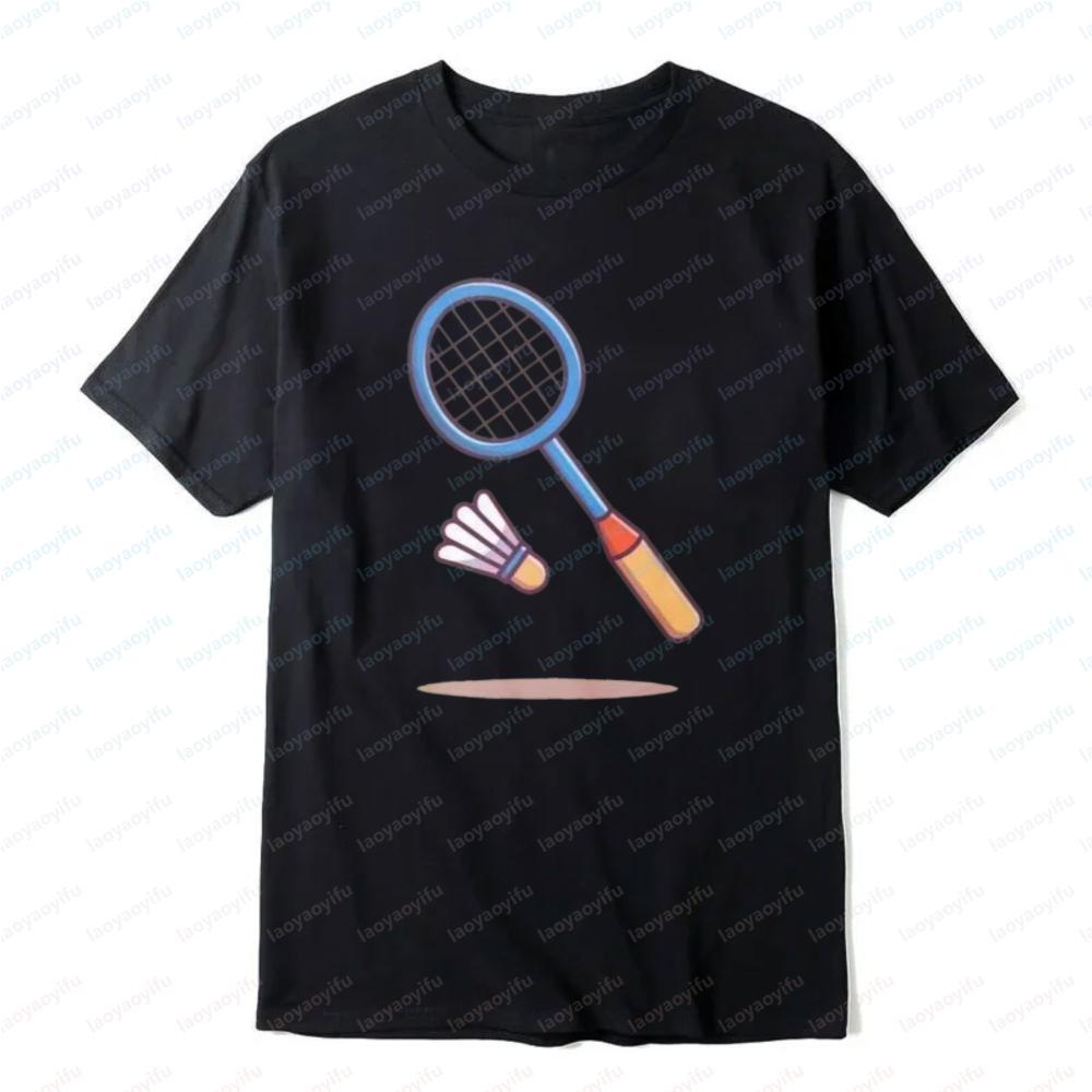 Badminton Racket and Shuttlecock Tee Simple Classics Sports Unisex Tops Casual Style Cotton Summer Trendy Fashion Mens TShirt