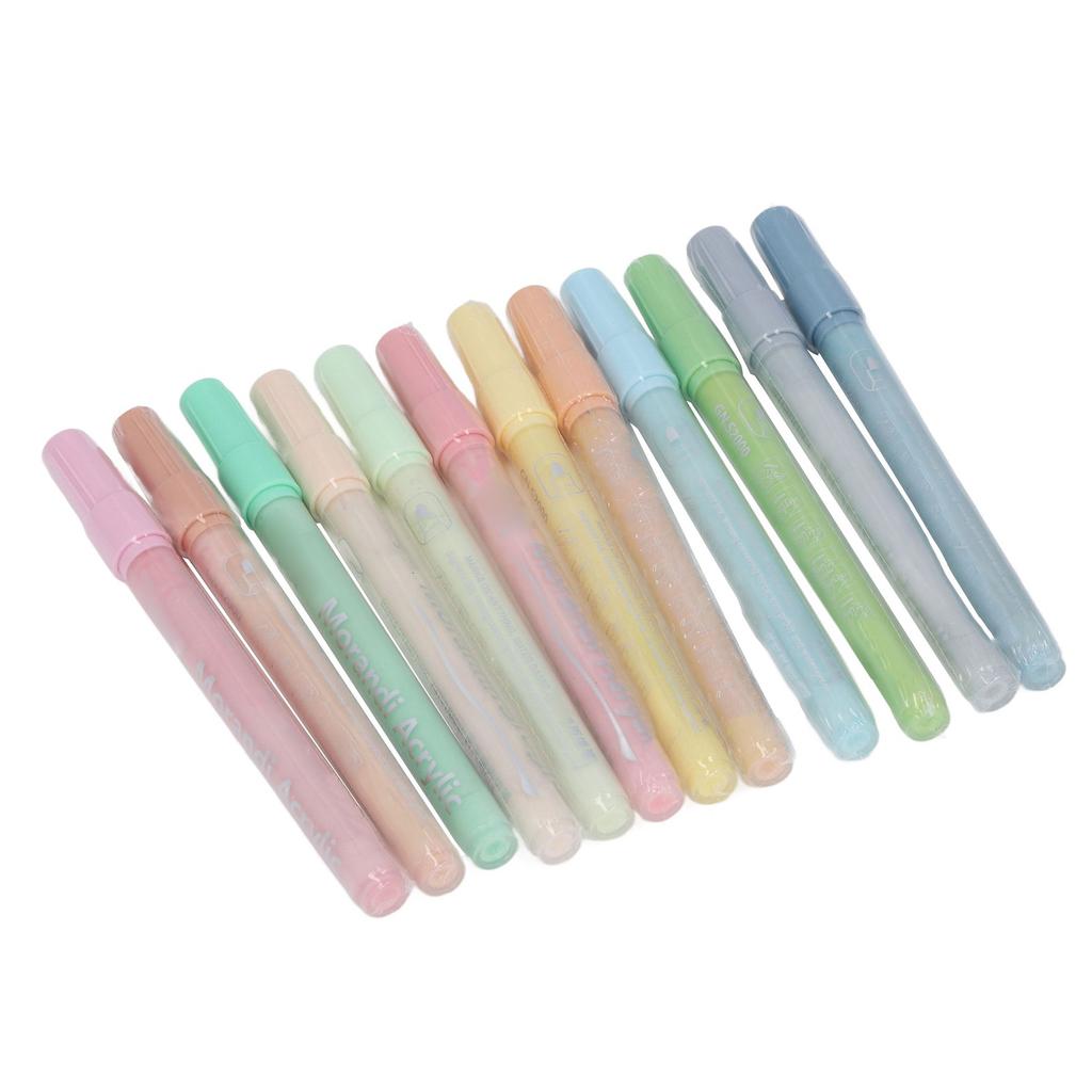 12 Colors Acrylic Paint Markers Soft Tone Safe Odorless Colorfast Paint Pens Set for Metal Plastic