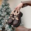 Weiwei Girl 75-90 Platform Loafers Women's Winter Retro One-word Single Shoes Women's Thick Heel Velvet Small Leather Shoes