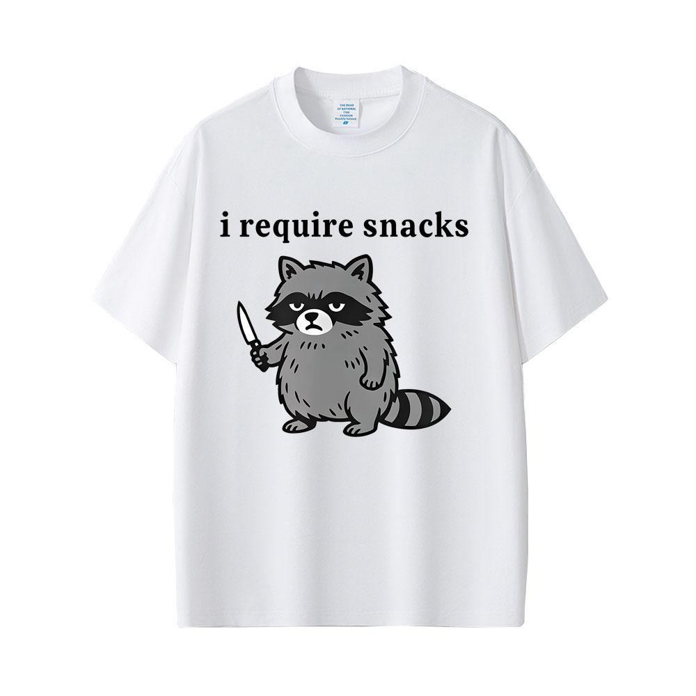 I Require Snacks Raccoon Funny Meme Print Tshirt Men Women Casual Humor Style T Shirts Mens Cotton Vintage Tshirts Cotton