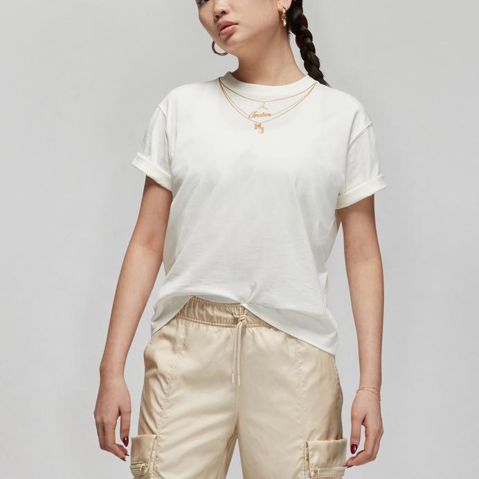 Jordan Футболка с круглым вырезом и сплошным логотипом, спортивная, повседневная, с коротким рукавом, женская, бежевая DO5021-133