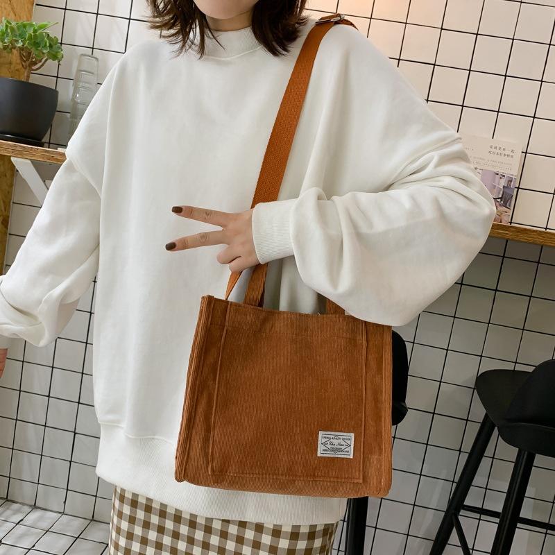 1 шт. Женская вельветовая сумка через плечо, большая вместительная сумка-тоут, сумка кроссбоди, стильная сумка с корейским элементом, мягкая полиэстеровая подкладка, держатель для мобильного телефона