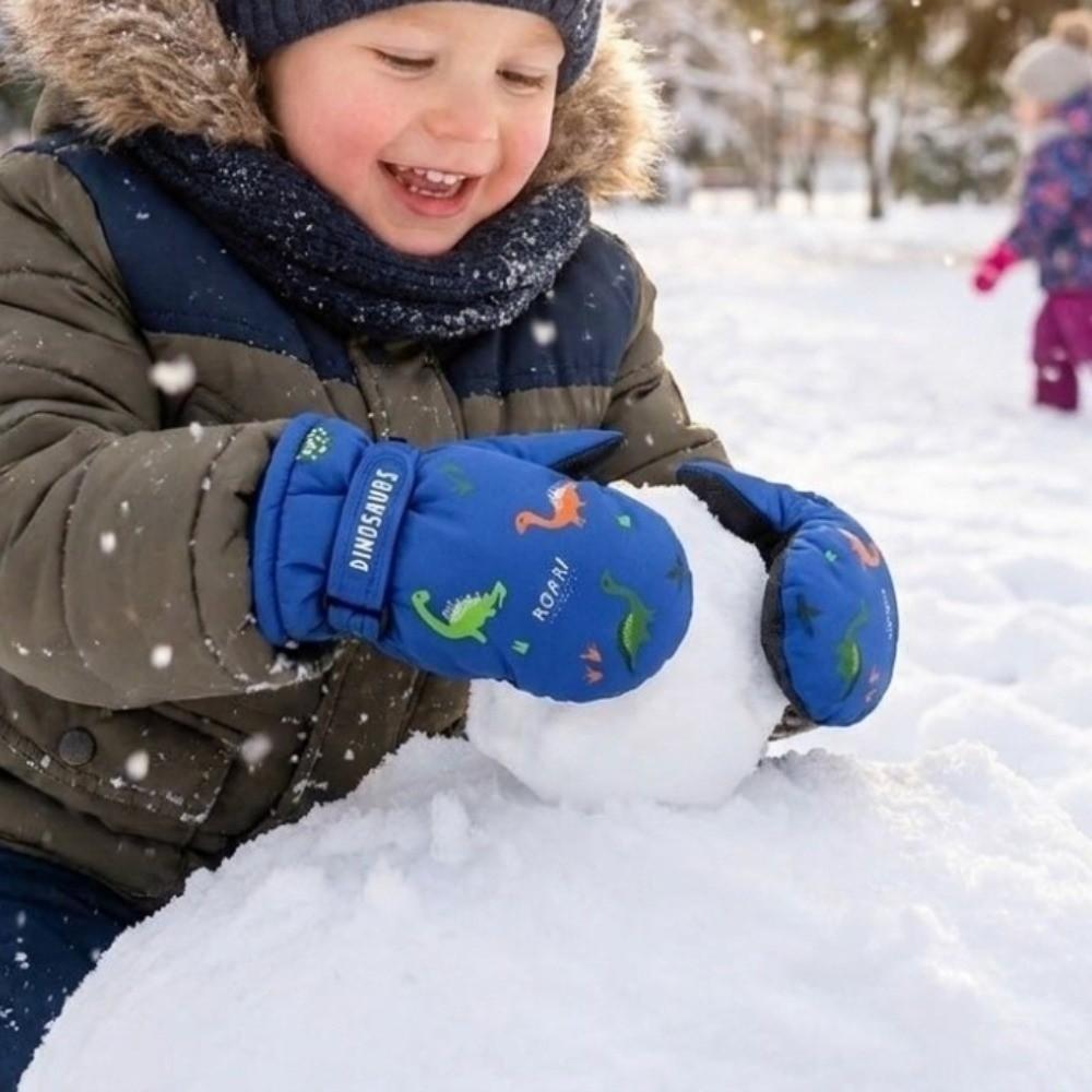 Windproof Kids Thermal Gloves Cartoon Dinosaur Winter Mittens Ski Snow Gloves Cold Weather