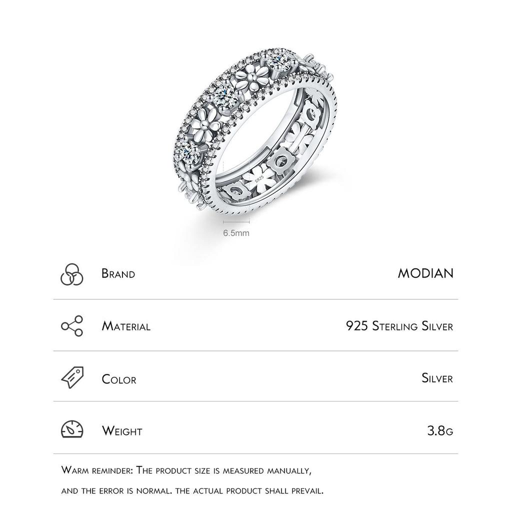 MODIAN Твердые стерлингового серебра 925 пробы, винтажные кольца на палец с цветком ромашки для женщин, сверкающий прозрачный кубический цирконий, ювелирные изделия, подарки