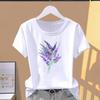 (Asian Size) Fashion Print Graphic Tee Female Watercolor Flower 90s Cute Casual T Clothing Casual Women's Summer Top Short Sleeve T-shirt