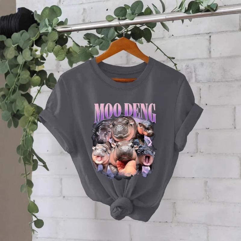 Футболка из хлопка, летняя, с коротким рукавом, круглым вырезом, с принтом MOODENG, женская