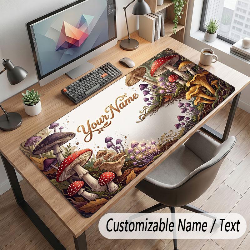 Mushroom Forest Theme Customized Mouse Pad Personalized Print Name Text Desk Mat For Home Office Table Decor