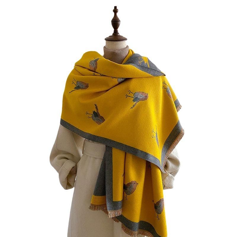 Scarf Women'S Imitation Cashmere Bird Air Conditioner Shawl With Thickened Warm Scarf
