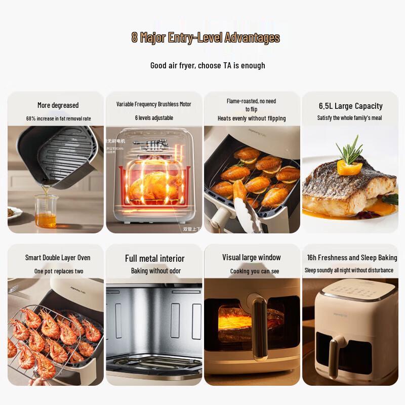 Joyoung 6.5L Smart Air Fryer with No-Flip Design CN plug (adapter included)