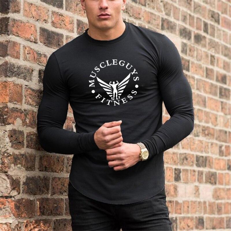 Muscleguys, весенне-осенняя футболка для бега для фитнеса, мужские свободные тренировочные топы с длинными рукавами, тонкий пуловер с круглым вырезом