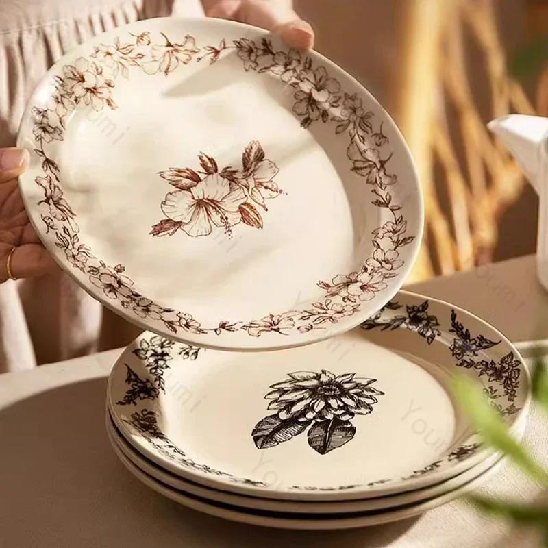 Креативные керамические тарелки в китайском стиле, роскошные ресторанные десертные салатные тарелки, изысканные домашние блюда, глубокая тарелка, изысканная столовая посуда