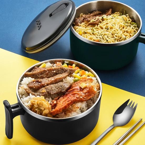 1000ML Noodle Bowl Food-grade Portable Anti-leak Stainless Steel School Dorm Student Ramen Noodles Bowl