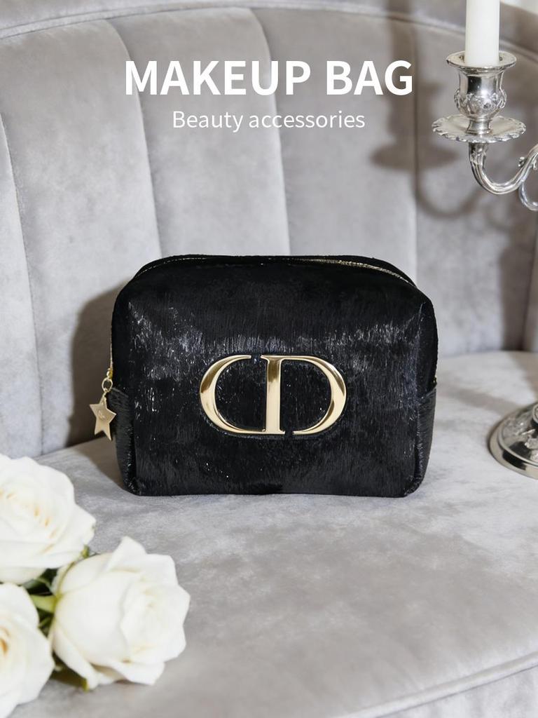 Dior Черная косметичка с золотым логотипом, Портативный дорожный органайзер для макияжа