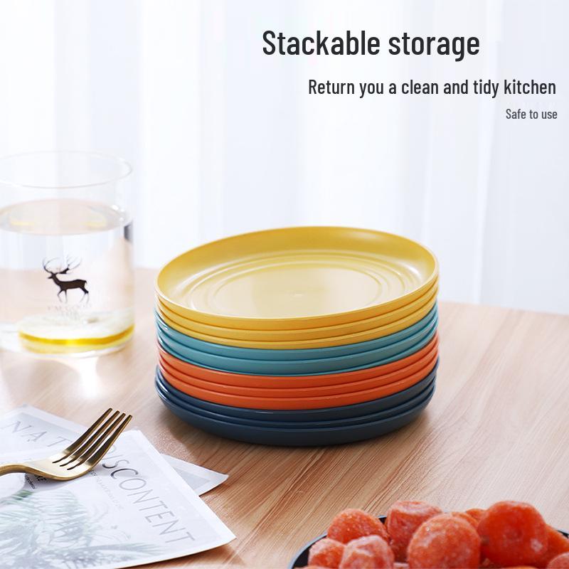 Пастельный макаронный цвет Настольный набор посуды: Пластиковые фрукты, костяные тарелки, тарелка для хранения.