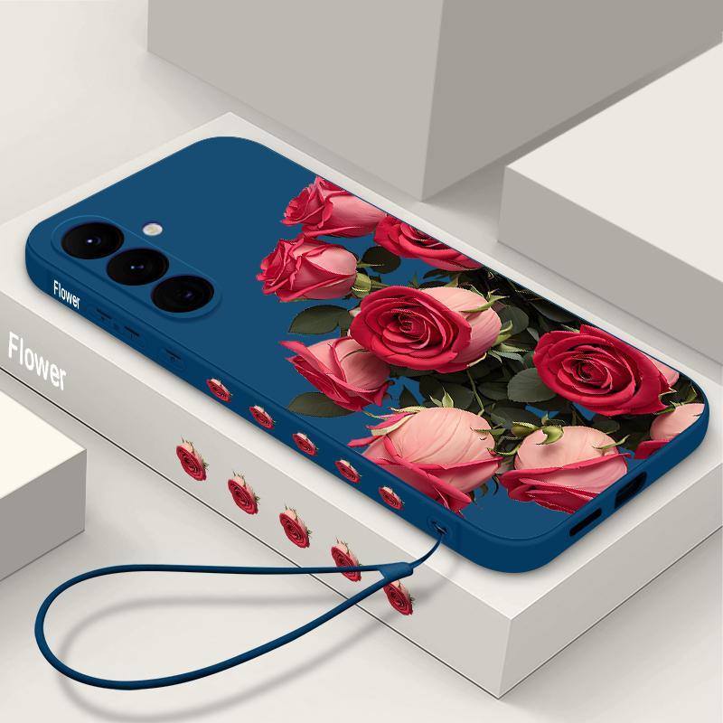 Мягкий чехол на шнурке для Samsung Galaxy S24 S25 Ultra S23 S22 Ultra S21 S20 FE A14 A34 A15 A35 A52 A53 A54 A55 5G A16 A36 A56 Чехол-накладка с розовыми цветами