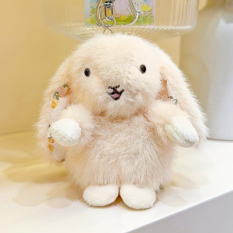 Ear Rustic Hanging Rabbit Plush Pendant With Broken Flowers Inside Ears Gift For