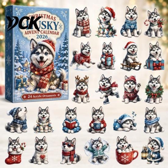Holiday Countdown Toy Animal Advent Calendar 2026, 2D Christmas Box with Collectable Ornament Acrylic Dog Pendants, Festive Tree Hanging