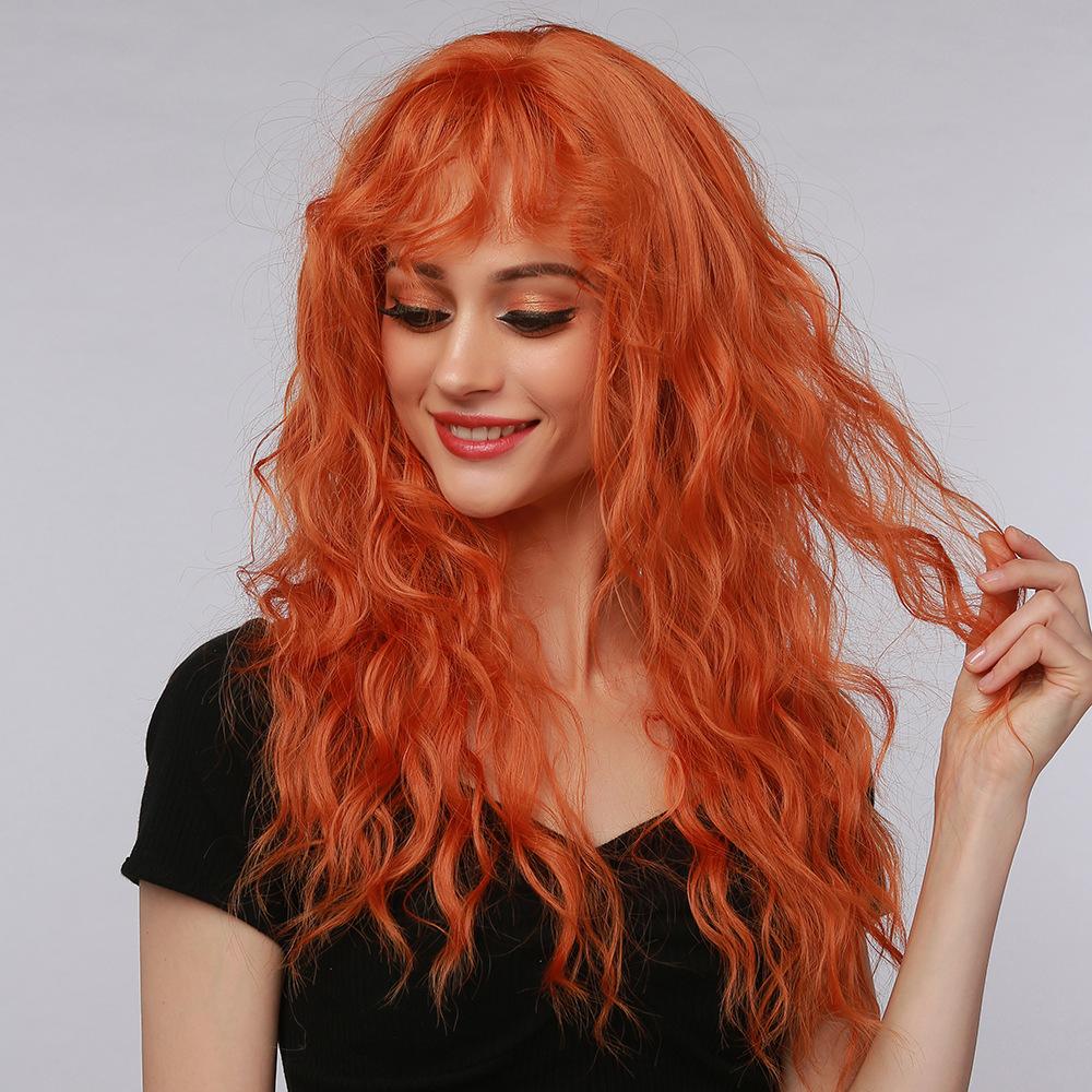 Halloween Wig Orange Small Curly Bangs Long Curly Hair Mechanism Headgear Wigs Orange Christmas Wig