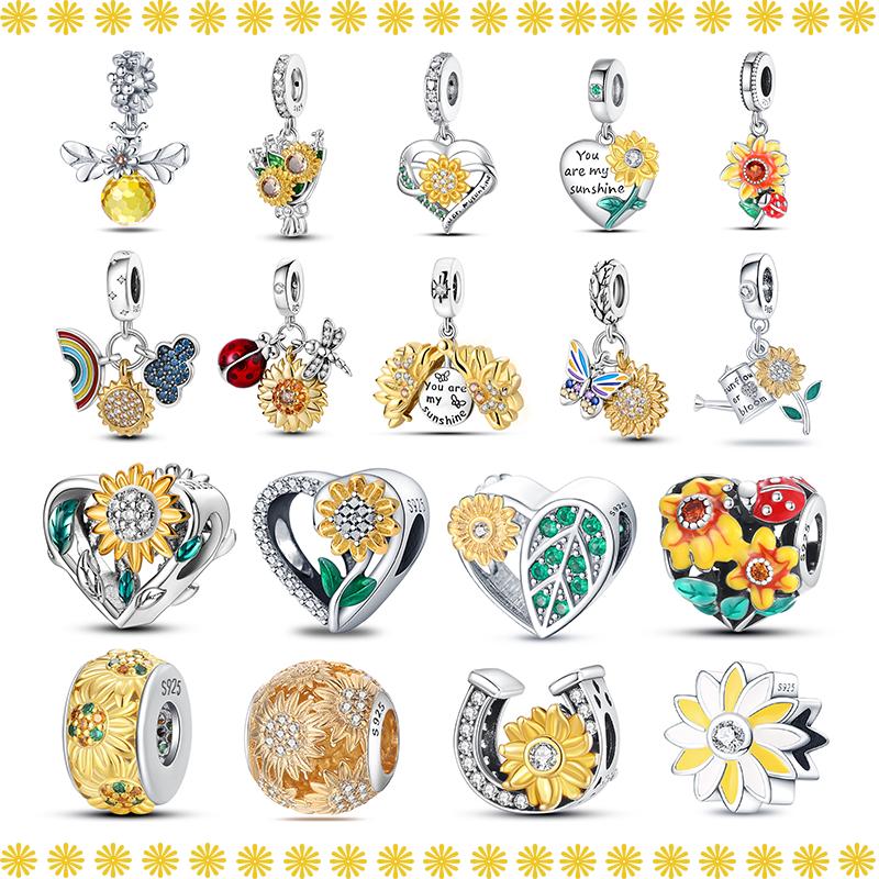 925 Silver Sunflower Butterfly Flower Heart Charm for 3mm DIY Bracelet, Beautifully Beaded DIY Fashion Maker Gifts